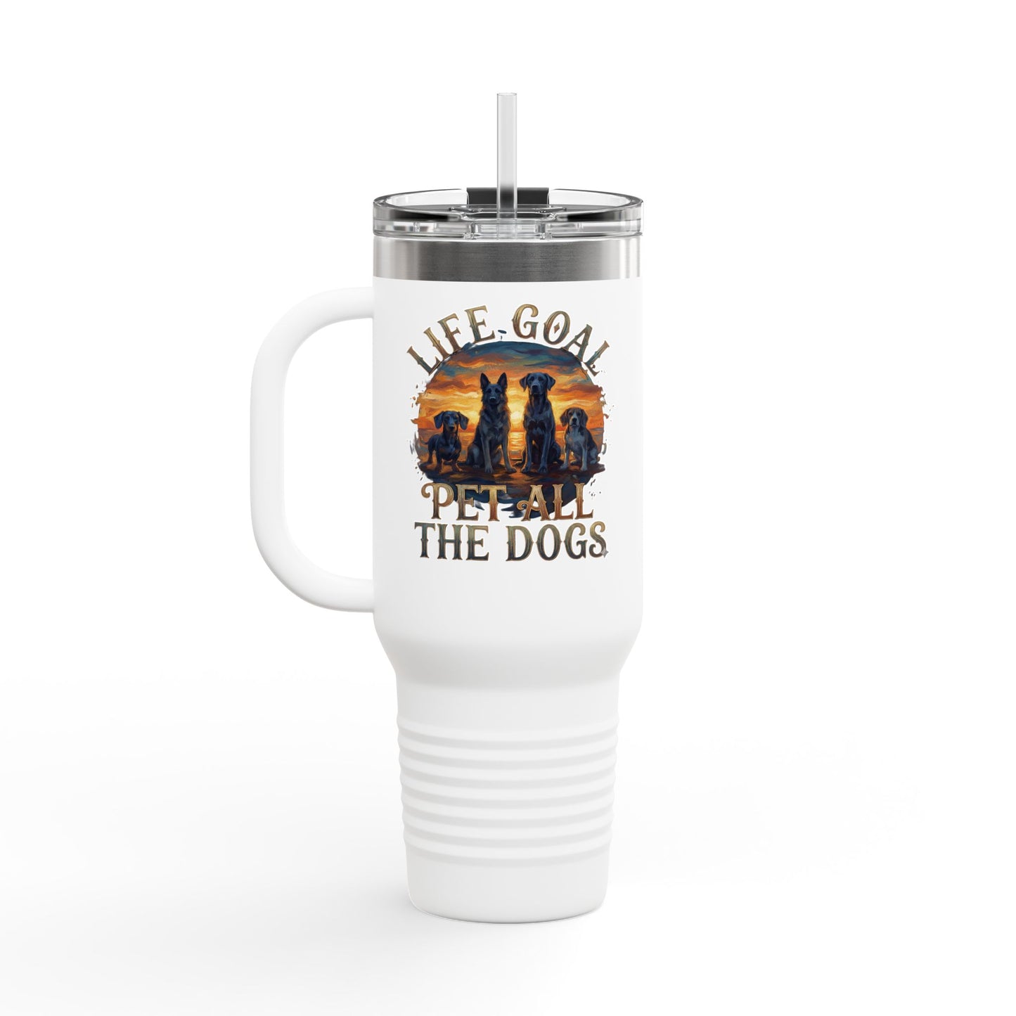 Life Goal: Pet All The Dogs Shirt – Retro Vintage Sunset Dog Lover Gift – Funny German Shepherd, Lab, Dachshund & Pug Graphic Tee