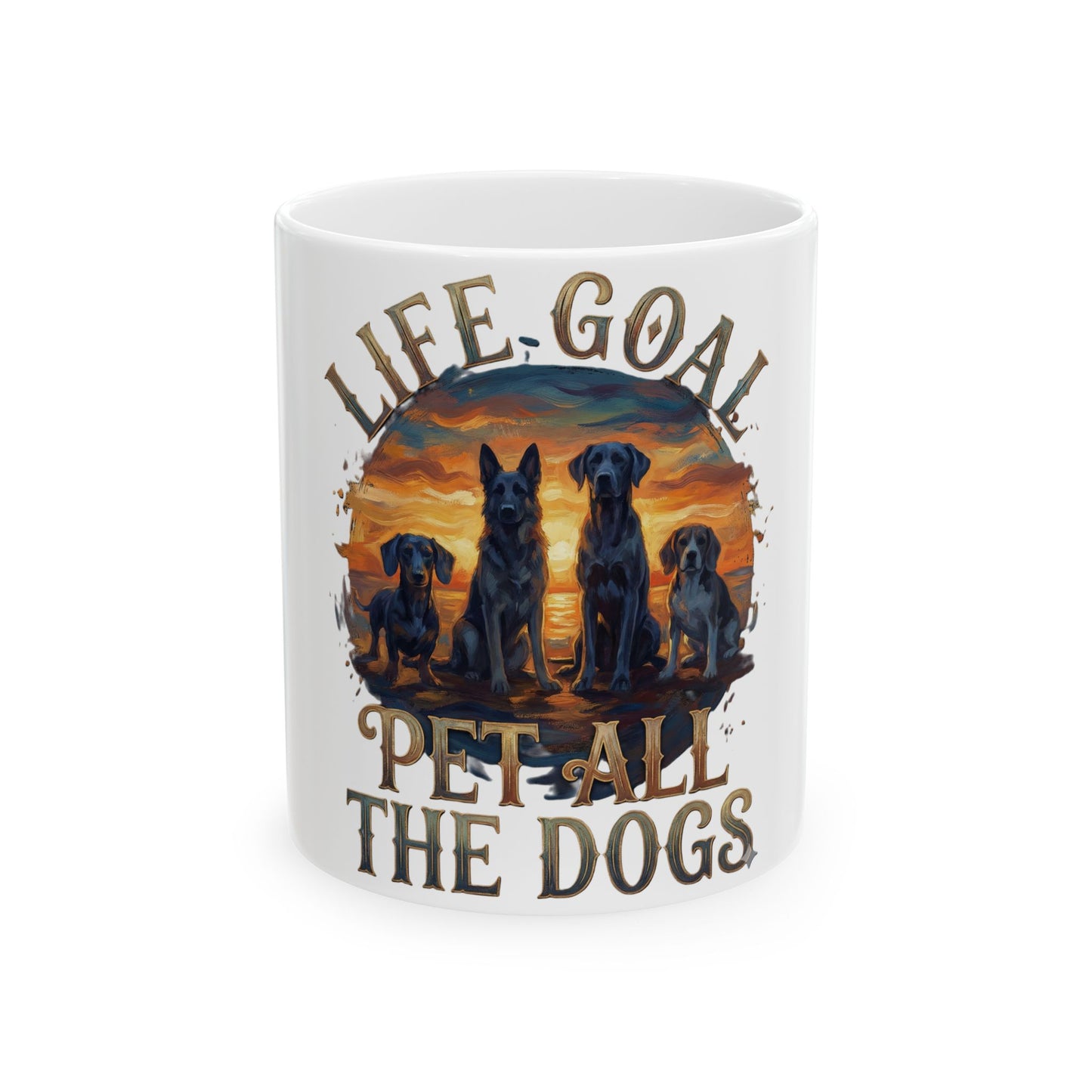Life Goal: Pet All The Dogs Shirt – Retro Vintage Sunset Dog Lover Gift – Funny German Shepherd, Lab, Dachshund & Pug Graphic Tee