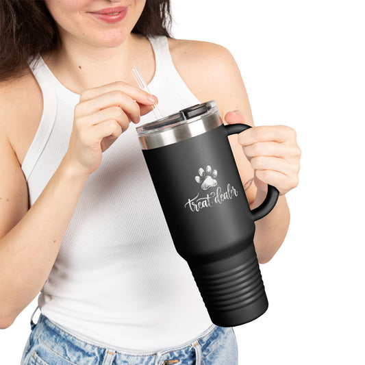 Treat Dealer 40oz Insulated Travel Mug — Funny Dog Mom Pet Owner Typography