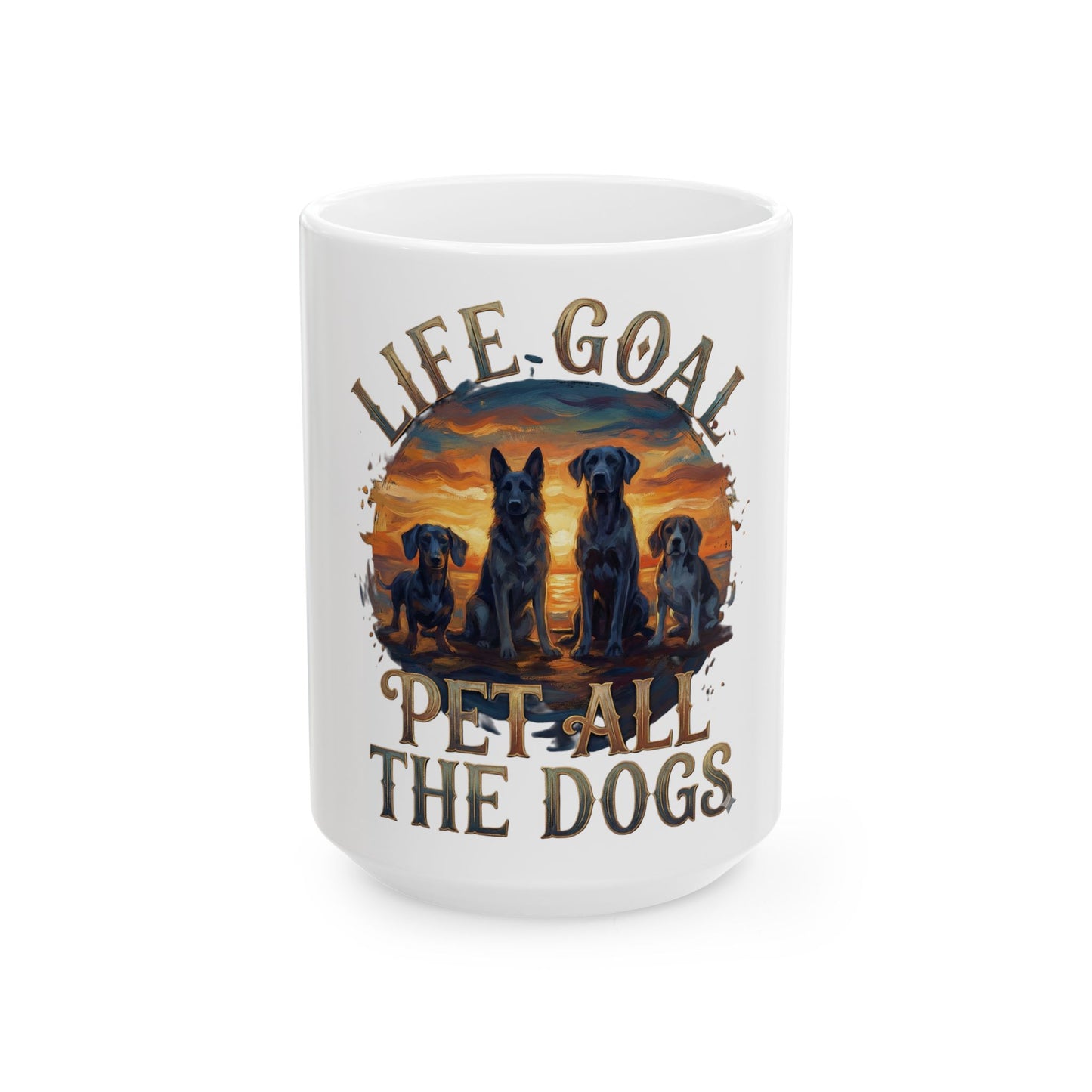 Life Goal: Pet All The Dogs Shirt – Retro Vintage Sunset Dog Lover Gift – Funny German Shepherd, Lab, Dachshund & Pug Graphic Tee