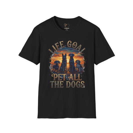 Life Goal: Pet All The Dogs Shirt – Retro Vintage Sunset Dog Lover Gift – Funny German Shepherd, Lab, Dachshund & Pug Graphic Tee